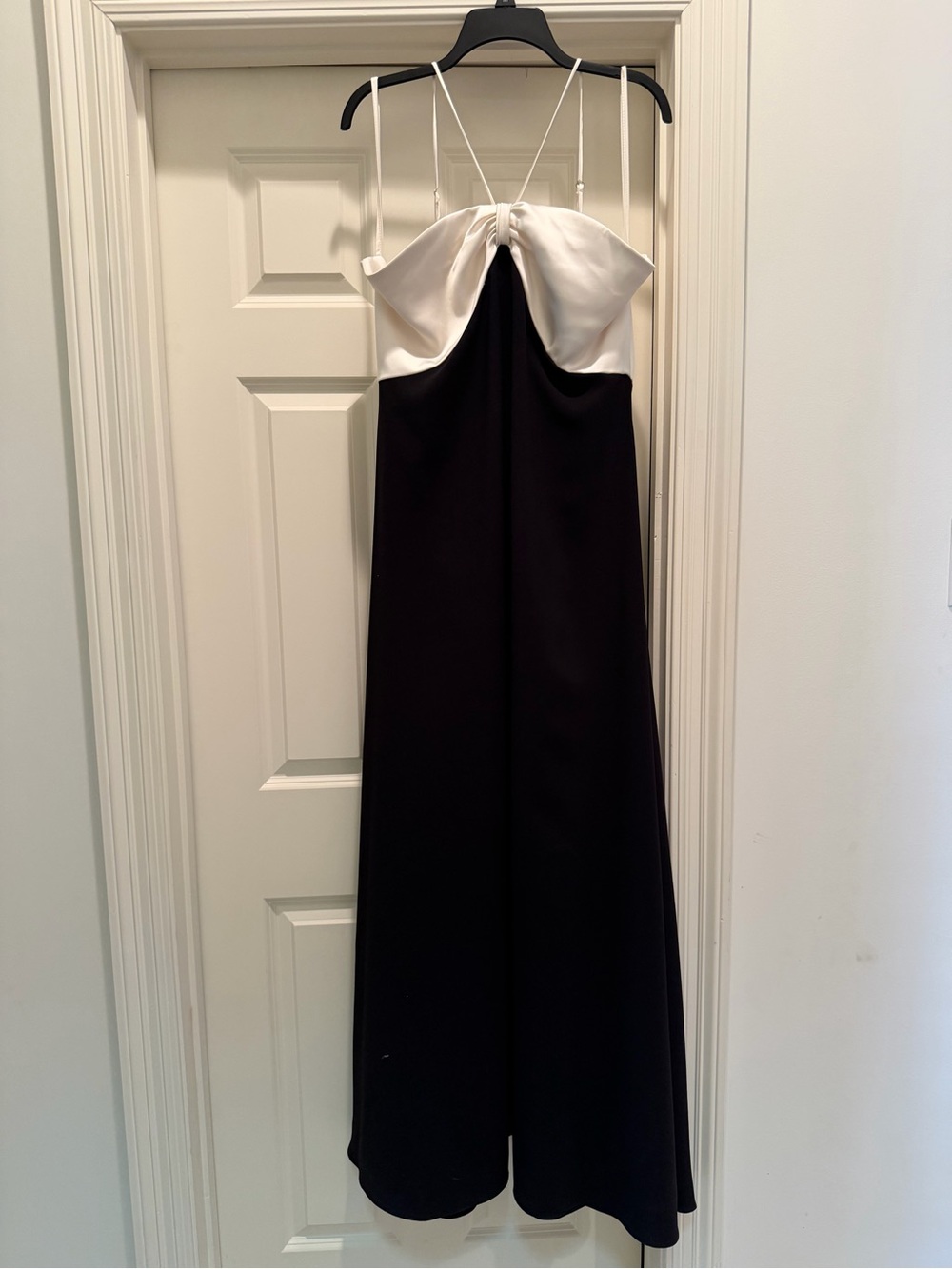 Alex Marie Black and White Satin-Top Evening Slip Dress